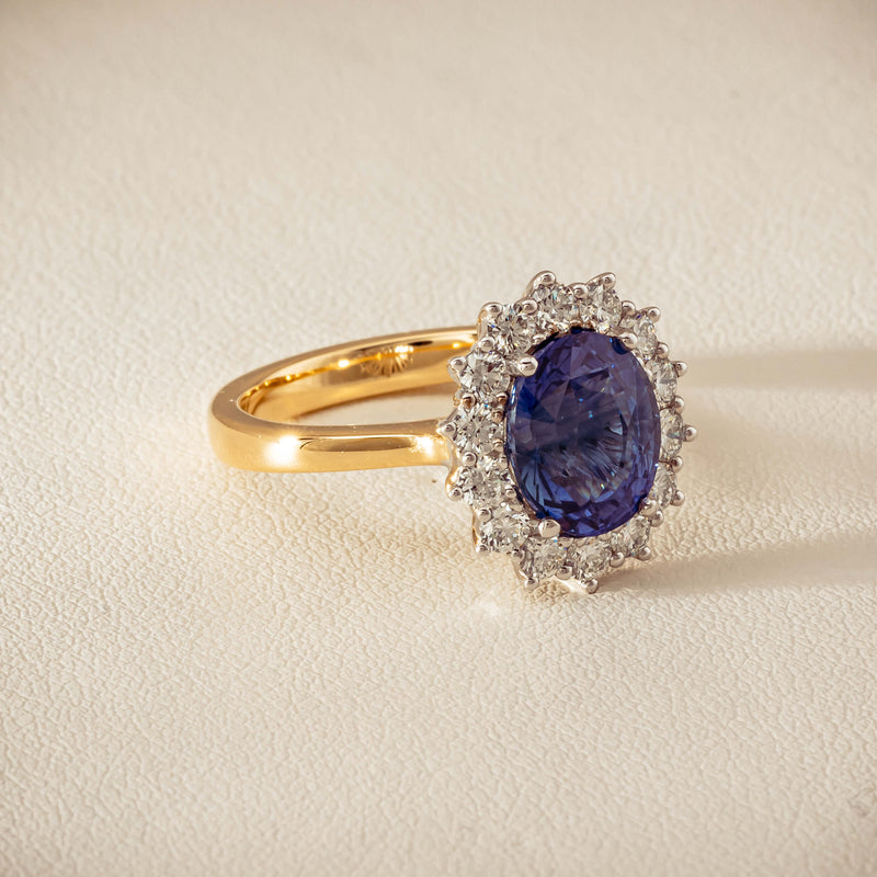 18ct Yellow Gold 3.60ct Sapphire & Diamond Belle Ring - Ring - Walker & Hall
