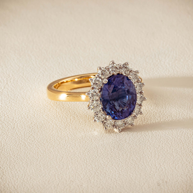 18ct Yellow Gold 3.60ct Sapphire & Diamond Belle Ring - Ring - Walker & Hall