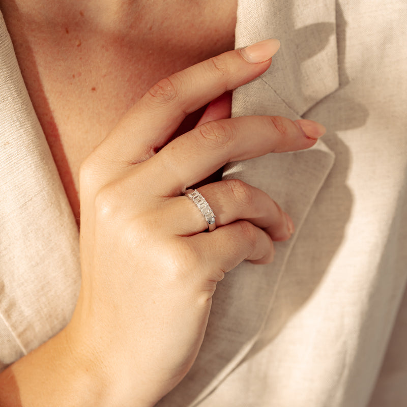 18ct White Gold Emerald Cut Diamond Asra Ring-Ring-Walker & Hall