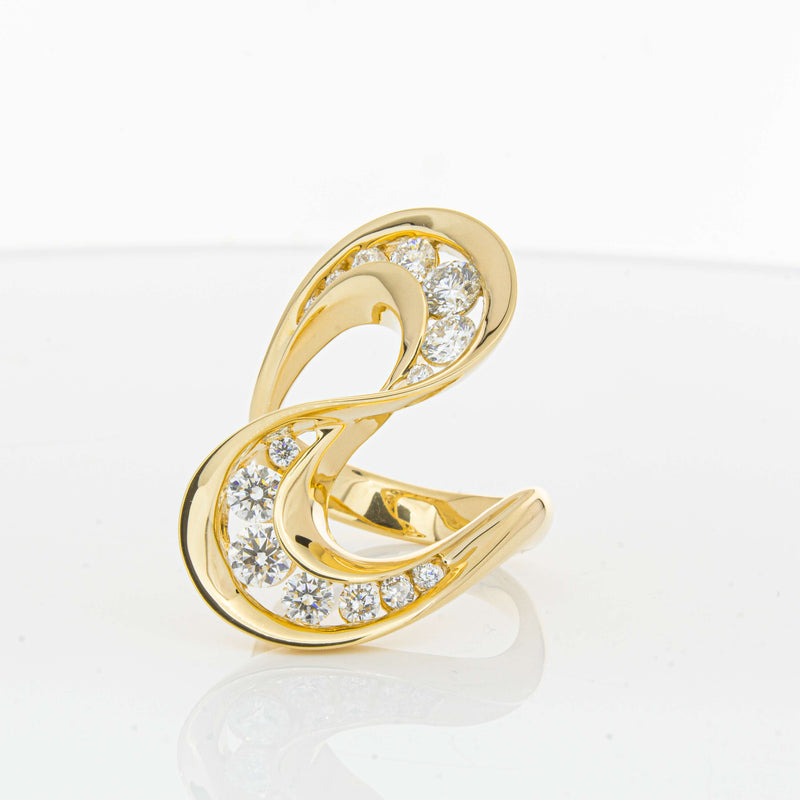 18ct Yellow Gold Diamond Flamenco Ring-Ring-Walker & Hall
