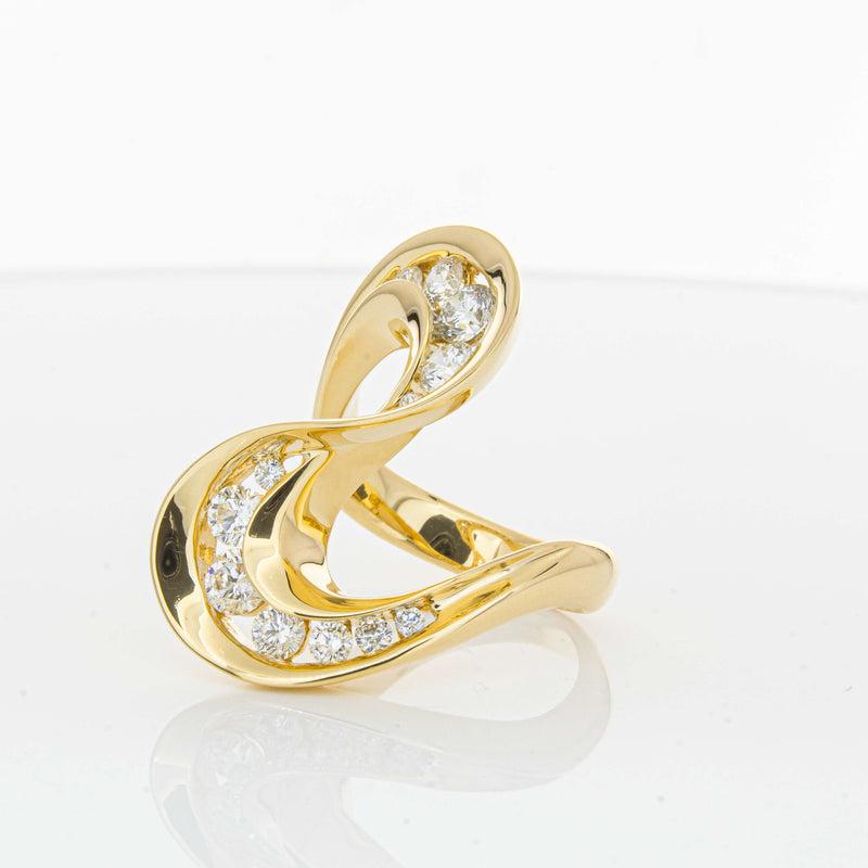 18ct Yellow Gold Diamond Flamenco Ring-Ring-Walker & Hall