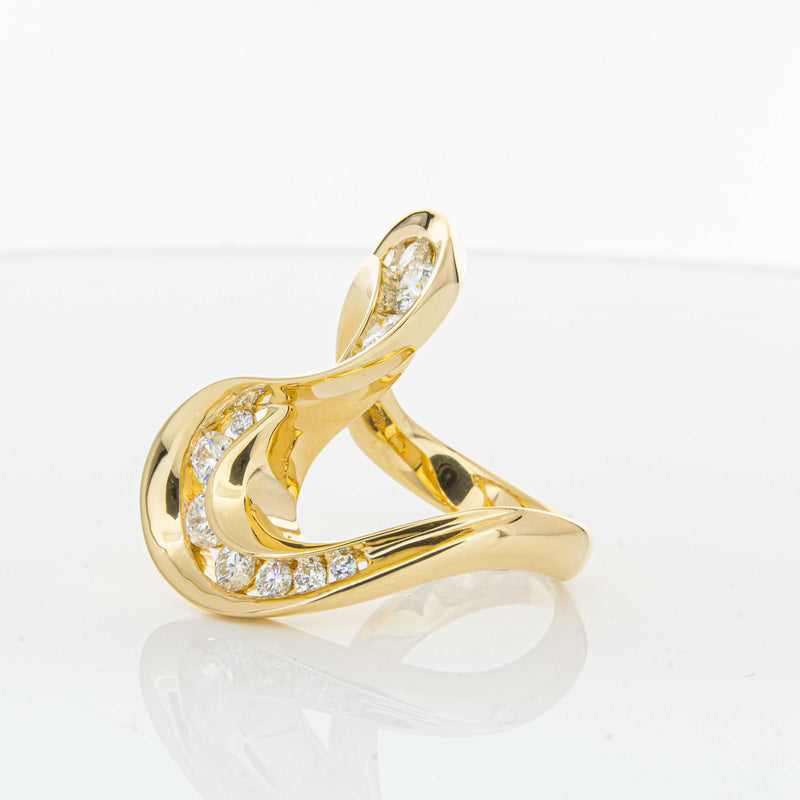 18ct Yellow Gold Diamond Flamenco Ring-Ring-Walker & Hall