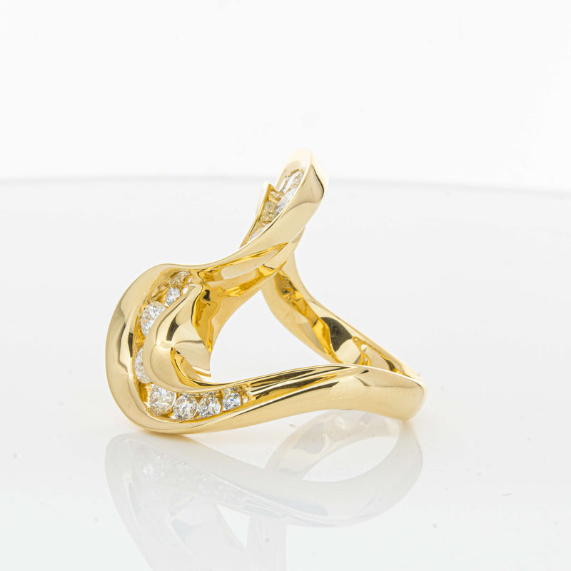 18ct Yellow Gold Diamond Flamenco Ring-Ring-Walker & Hall