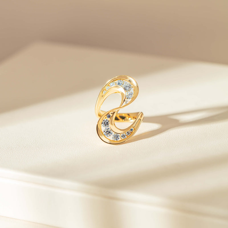 18ct Yellow Gold Diamond Flamenco Ring-Ring-Walker & Hall