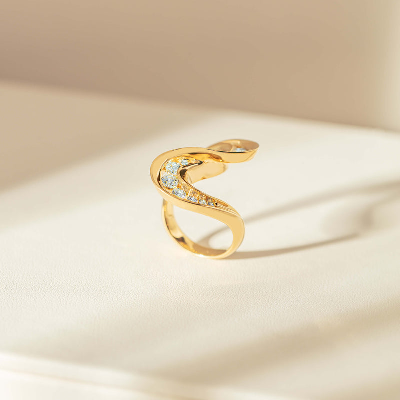 18ct Yellow Gold Diamond Flamenco Ring-Ring-Walker & Hall