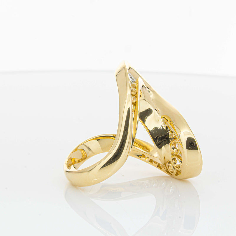 18ct Yellow Gold Diamond Flamenco Ring-Ring-Walker & Hall