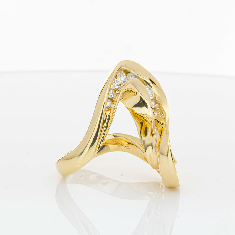 18ct Yellow Gold Diamond Flamenco Ring-Ring-Walker & Hall