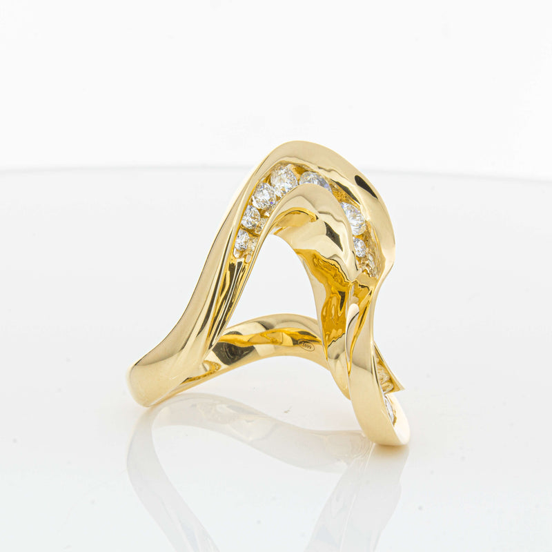 18ct Yellow Gold Diamond Flamenco Ring-Ring-Walker & Hall