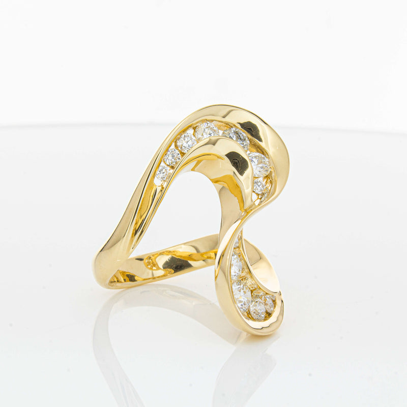 18ct Yellow Gold Diamond Flamenco Ring-Ring-Walker & Hall