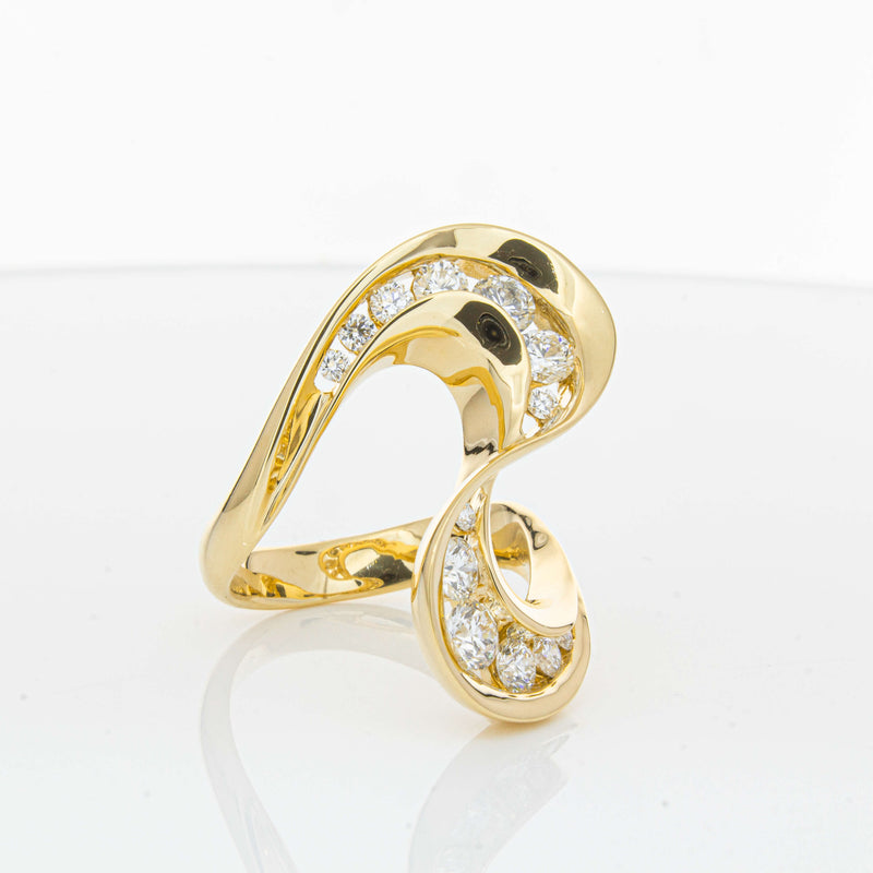 18ct Yellow Gold Diamond Flamenco Ring-Ring-Walker & Hall