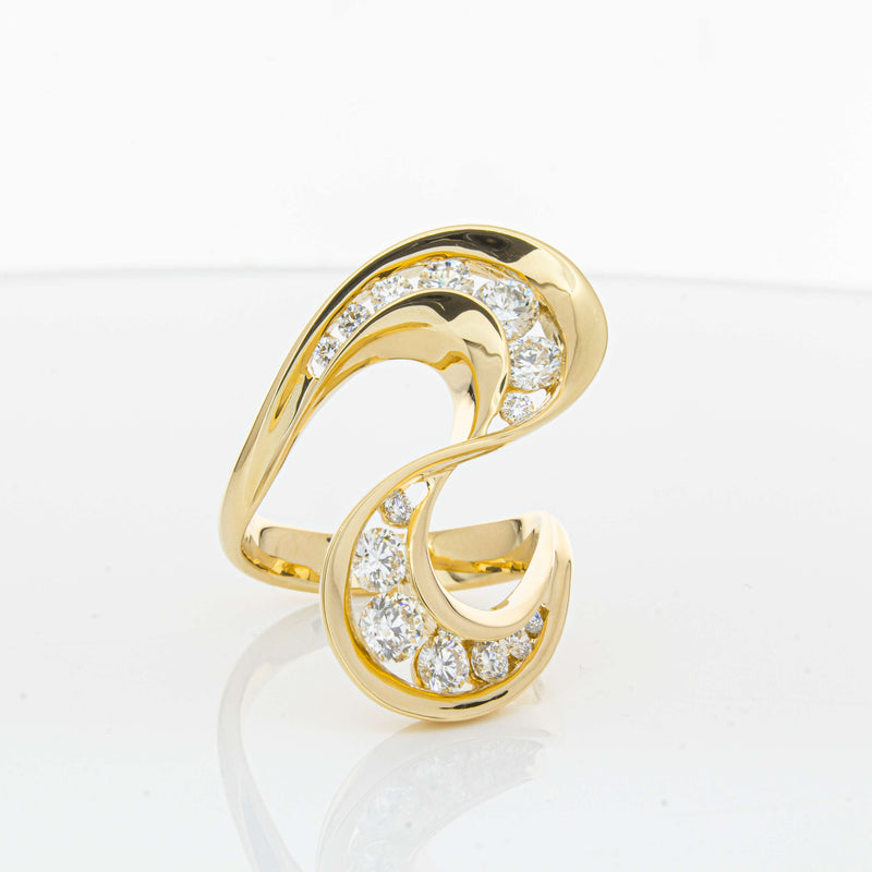18ct Yellow Gold Diamond Flamenco Ring-Ring-Walker & Hall