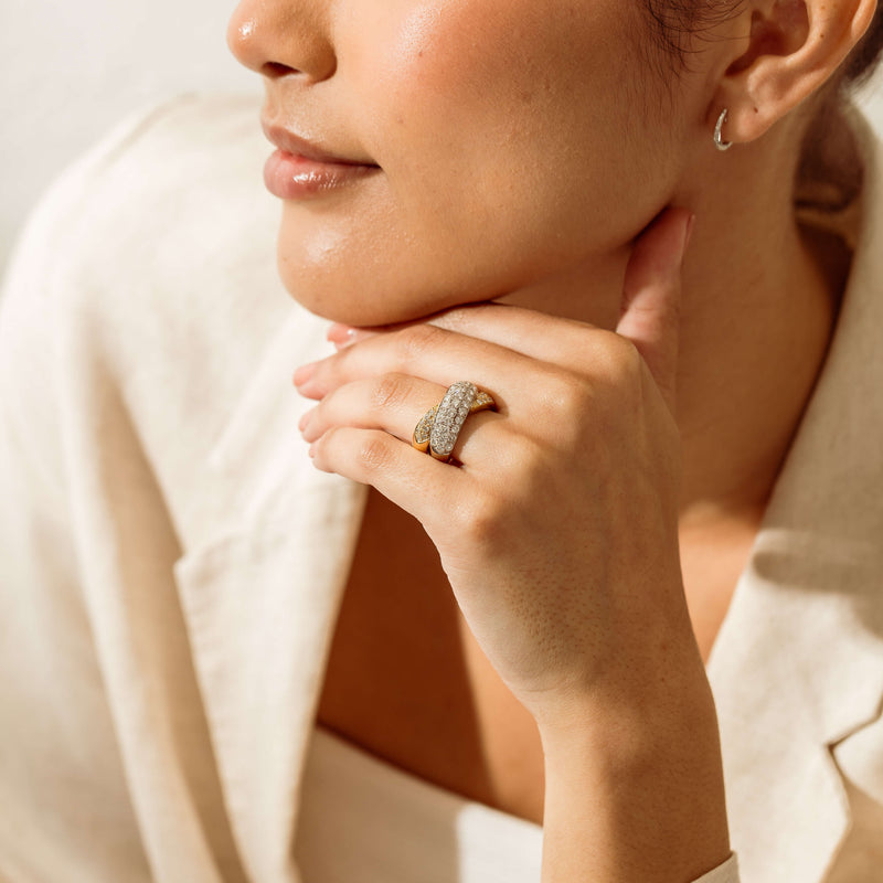 Deja Vu 18ct Bi-Tone Gold 2.18ct Diamond Pave Crossover Ring - Ring - Walker & Hall