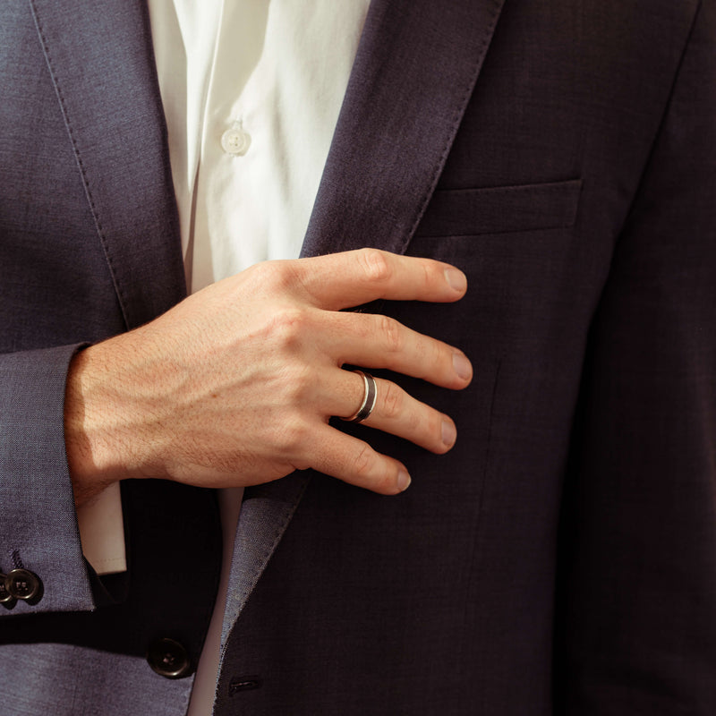 9ct White Gold Black Zirconium 6mm Ring-Ring-Walker & Hall