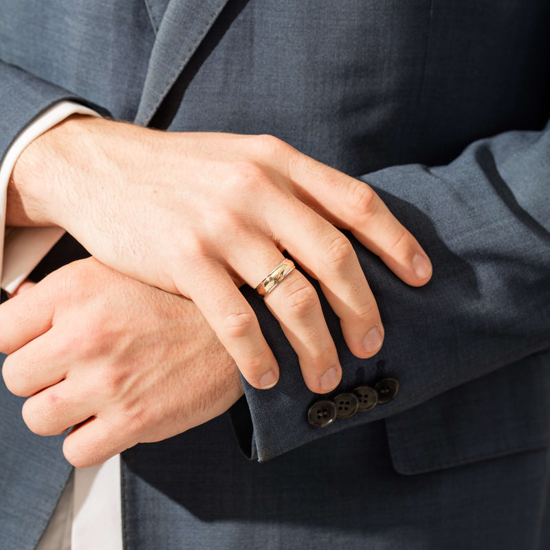 9ct White & Yellow Gold 6mm Patterned Band-Ring-Walker & Hall