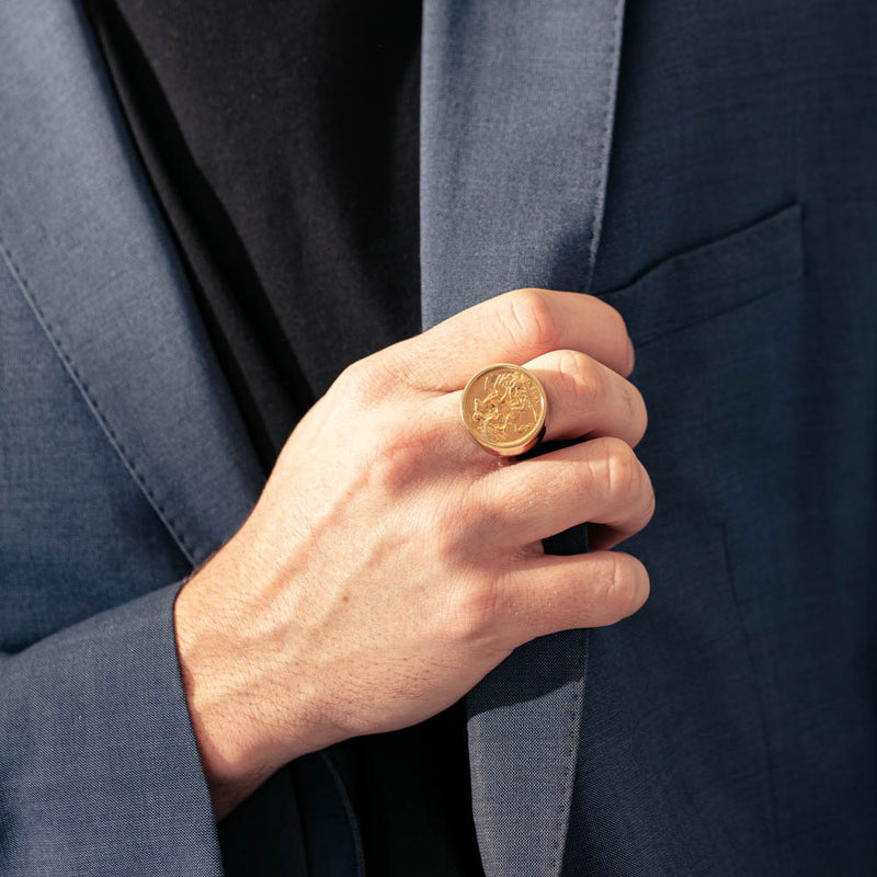 9ct Yellow Gold Ring with Full Sovereign-Ring-Walker & Hall