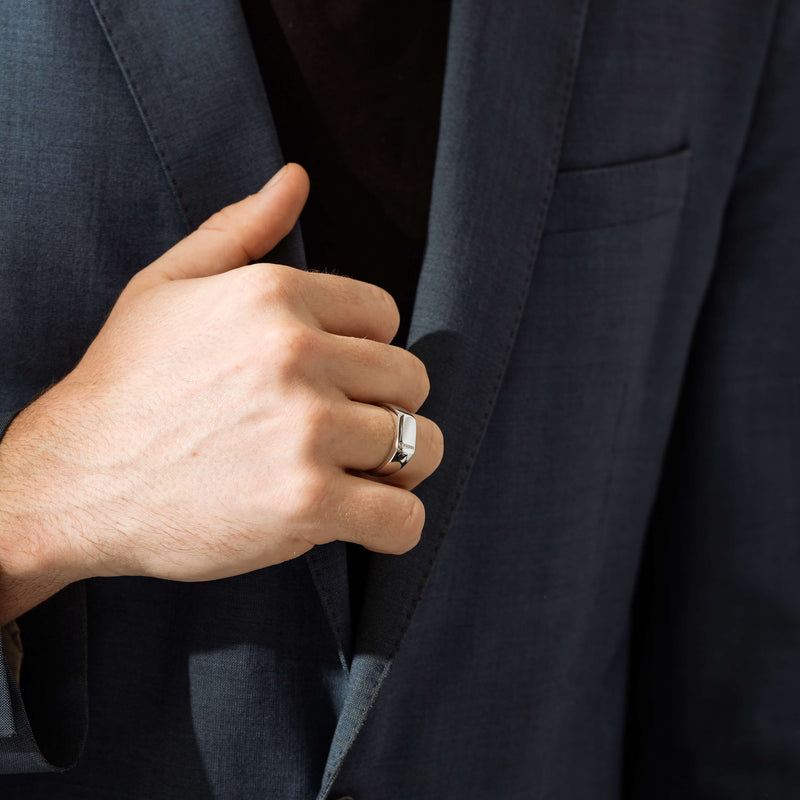 9ct White Gold .06ct Diamond Mens Signet Ring-Ring-Walker & Hall