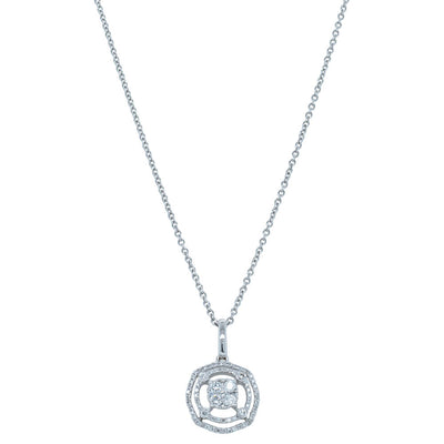 18ct White Gold Diamond Double Halo Pendant-Necklace-Walker & Hall