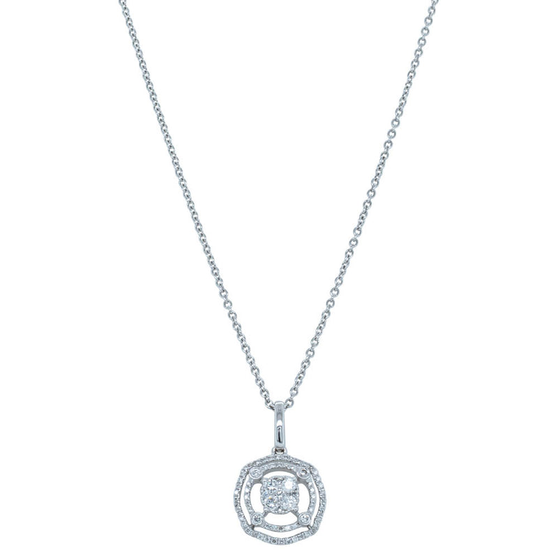 18ct White Gold Diamond Double Halo Pendant-Necklace-Walker & Hall