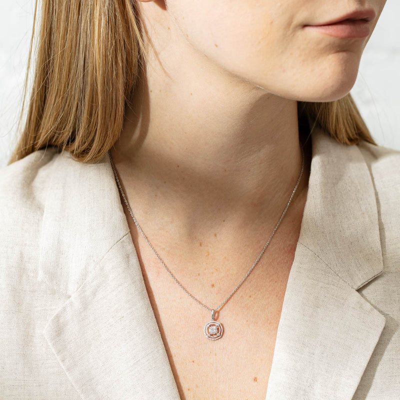 18ct White Gold Diamond Double Halo Pendant-Necklace-Walker & Hall