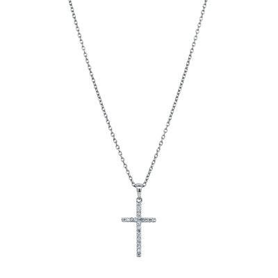 9ct White Gold Diamond Cross Pendant-Necklace-Walker & Hall