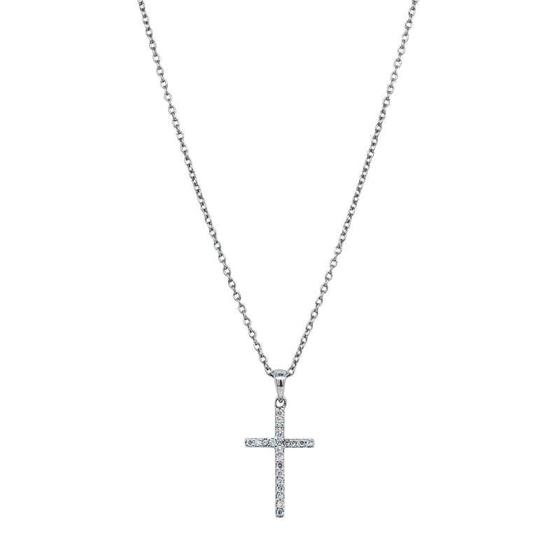 9ct White Gold Diamond Cross Pendant-Necklace-Walker & Hall