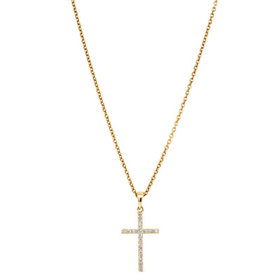 9ct Yellow Gold Diamond Cross Pendant-Necklace-Walker & Hall