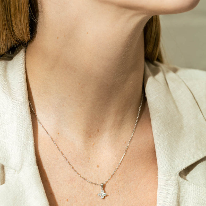 18ct White Gold Diamond Butterfly Pendant-Necklace-Walker & Hall