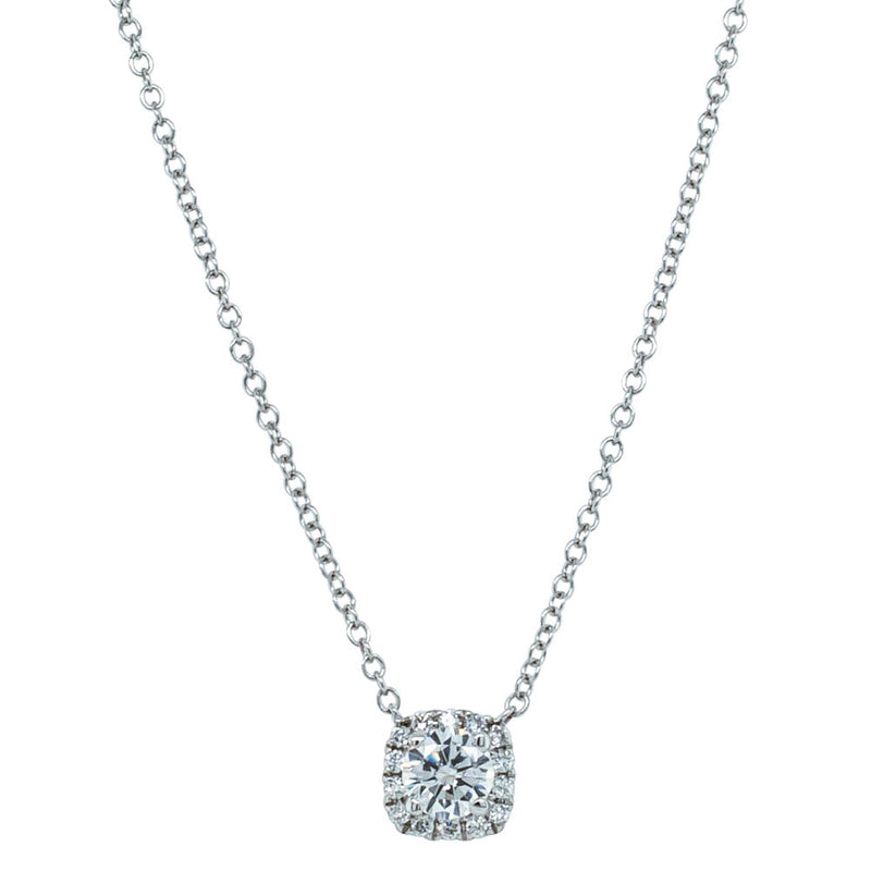18ct White Gold .38ct Diamond Peony Pendant-Necklace-Walker & Hall