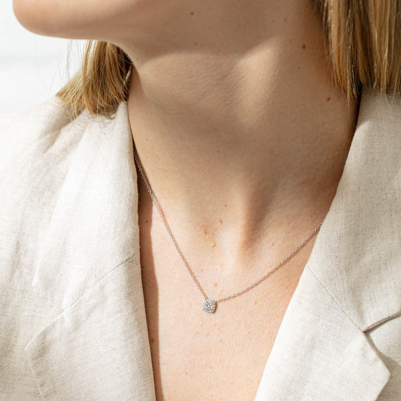 18ct White Gold .38ct Diamond Peony Pendant-Necklace-Walker & Hall