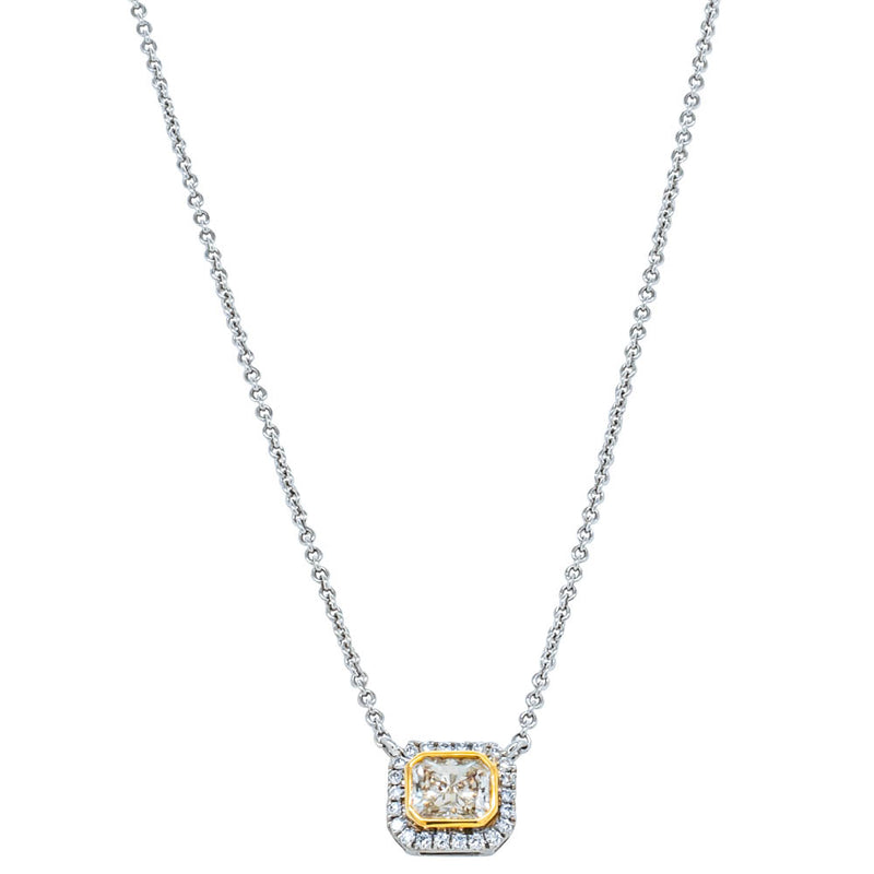 18ct White & Yellow Gold .59ct Diamond Halo Pendant-Necklace-Walker & Hall