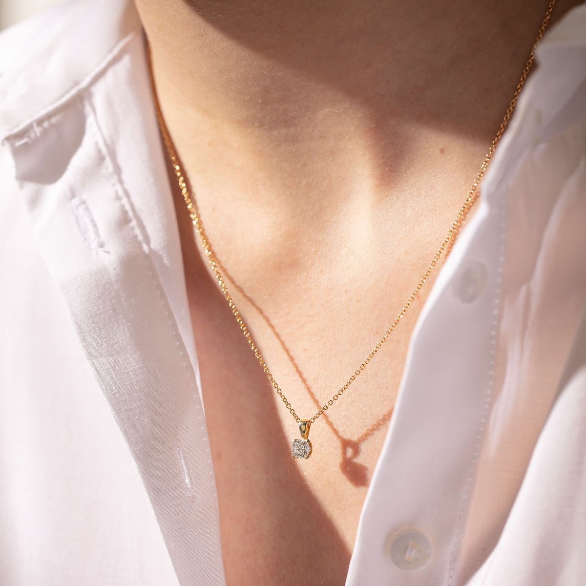 Model wearing Diamond Ava Pendant