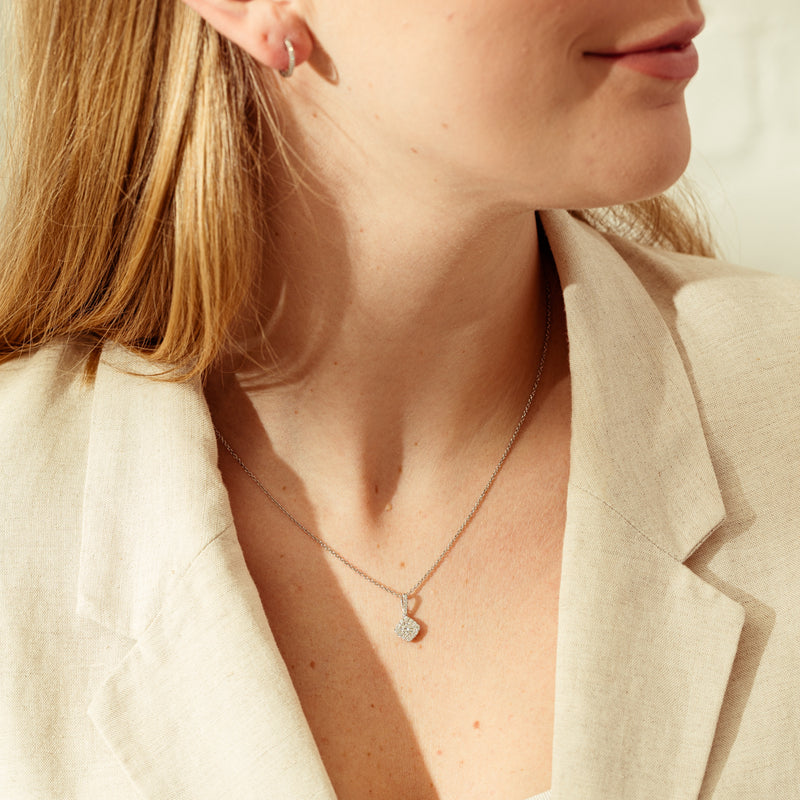 18ct White Gold .50ct Diamond Cluster Necklace-Necklace-Walker & Hall