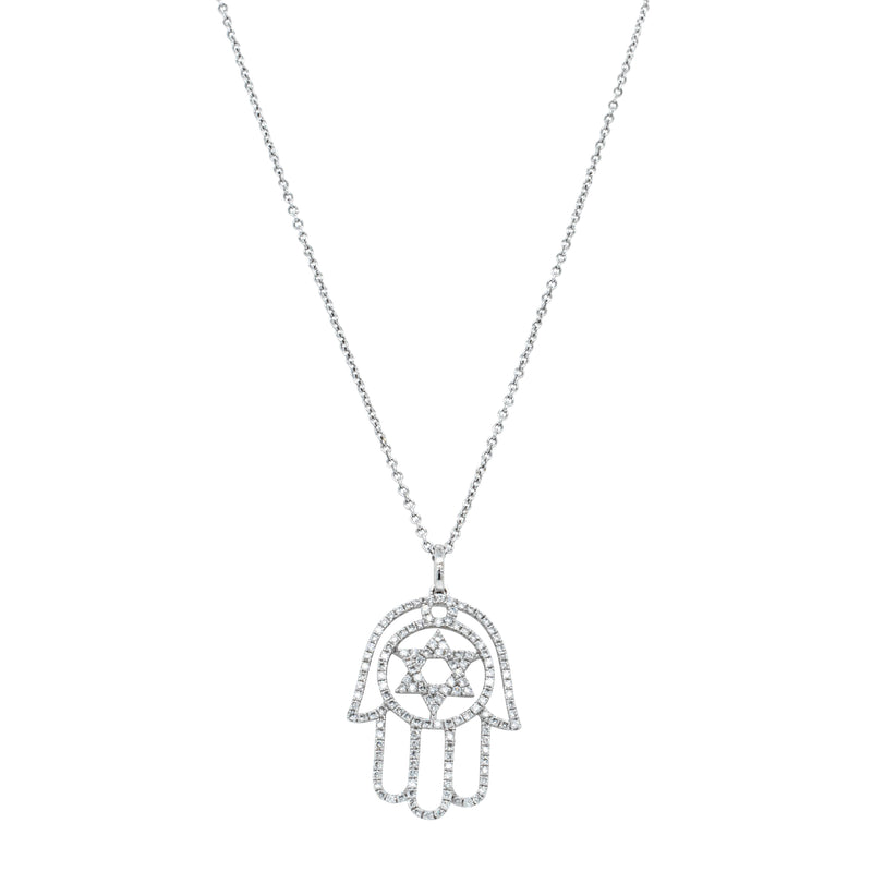 18ct White Gold .60ct Diamond Hamsa Star Of David Pendant-Necklace-Walker & Hall