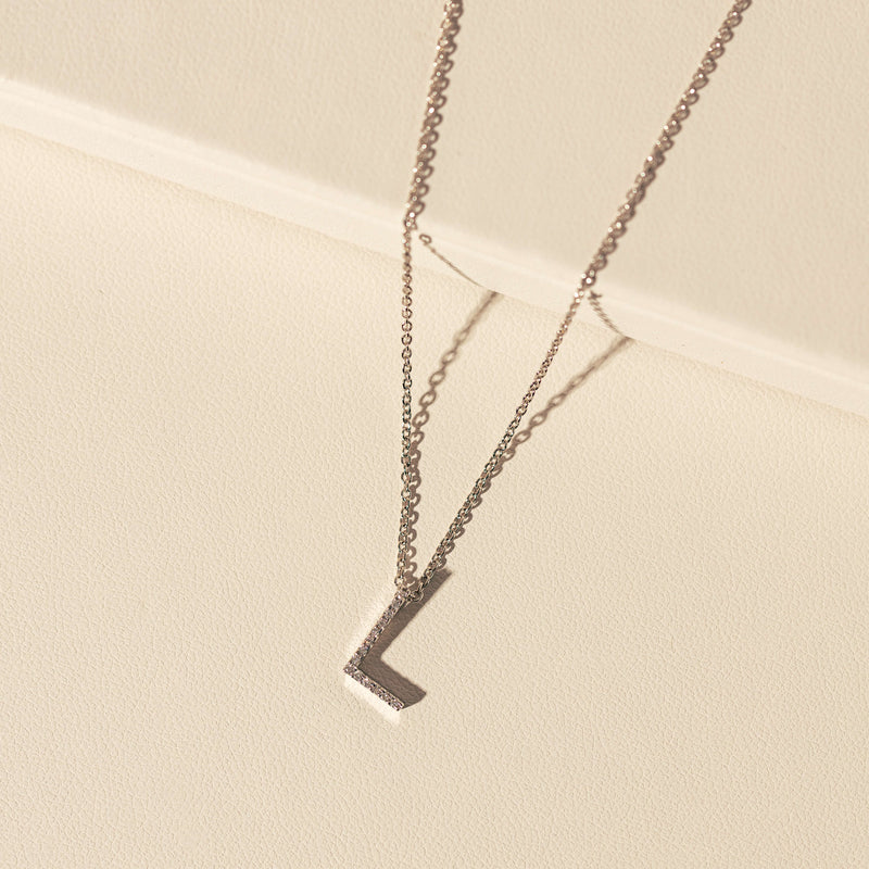 9ct White Gold Diamond Letter Pendant-Necklace-Walker & Hall