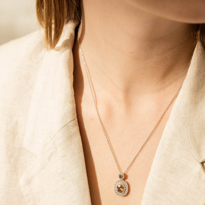 18ct White & Rose Gold 1.09ct Champagne Diamond Necklace-Necklace-Walker & Hall