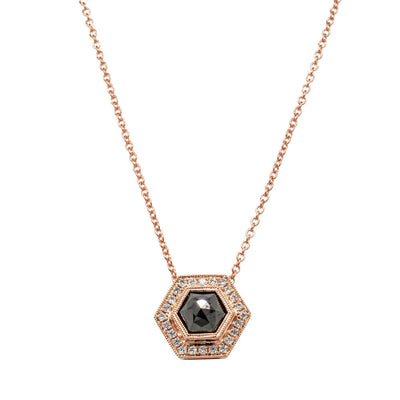 18ct Rose Gold .92ct Black Diamond Halo Pendant-Necklace-Walker & Hall