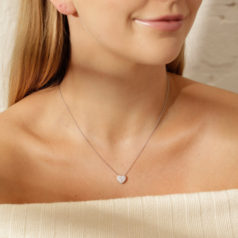 18ct White Gold Diamond Corazon Pendant-Necklace-Walker & Hall