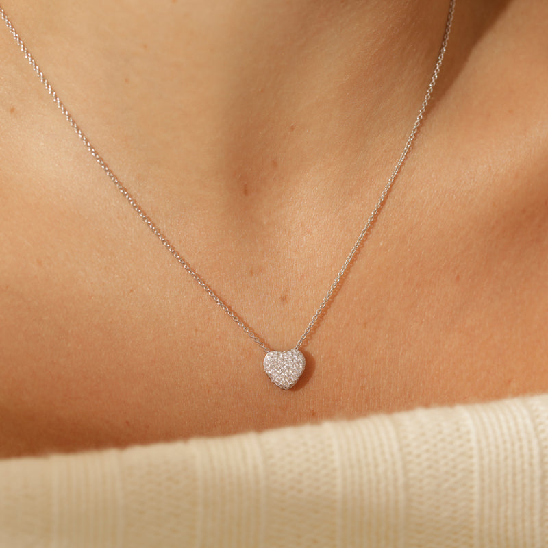 18ct White Gold Diamond Corazon Pendant-Necklace-Walker & Hall