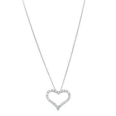 18ct White Gold Diamond Heart Pendant-Necklace-Walker & Hall