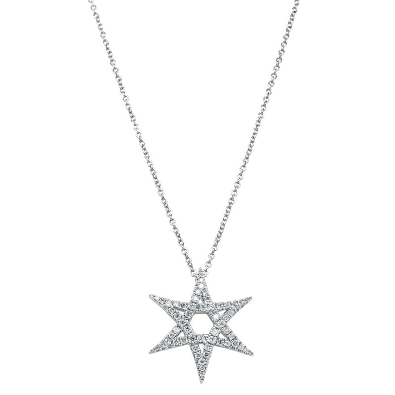 18ct White Gold Diamond Star Pendant-Necklace-Walker & Hall