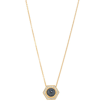 18ct Yellow Gold 1.45ct Black Diamond Halo Pendant-Necklace-Walker & Hall