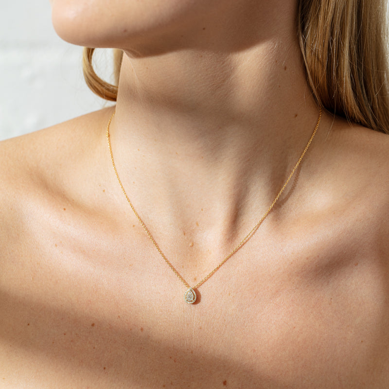 9ct Yellow Gold Diamond Pear Saturn Pendant-Necklace-Walker & Hall