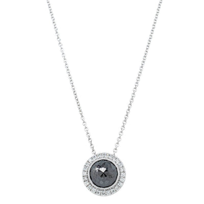 18ct White Gold 1.67ct Black Diamond Halo Pendant-Necklace-Walker & Hall