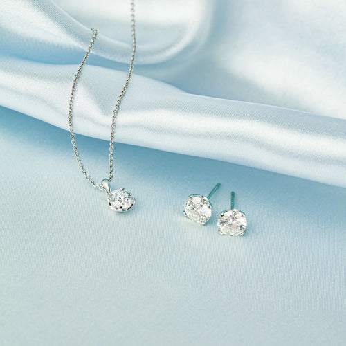Natural Diamond Blossom Studs & Pendant