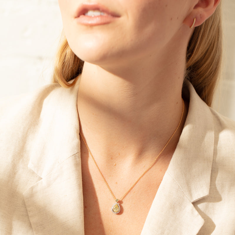18ct White Gold Yellow Diamond Pendant-Necklace-Walker & Hall