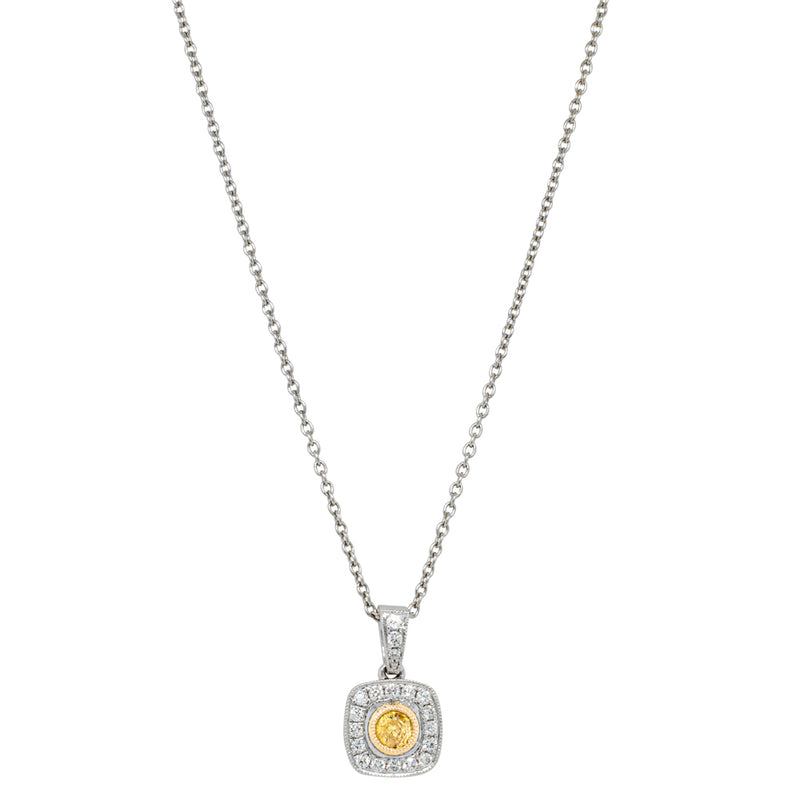 18ct White Gold .16ct Yellow Diamond Pendant-Necklace-Walker & Hall