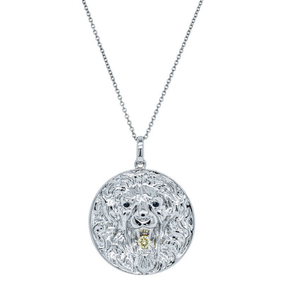 18ct White Gold Sapphire & Yellow Diamond Lion Pendant-Necklace-Walker & Hall