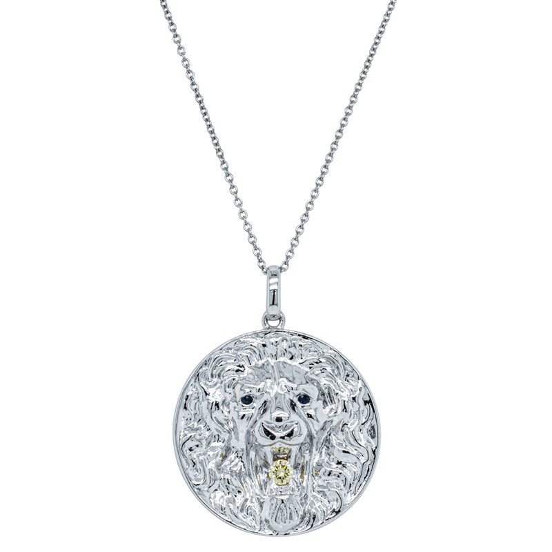 18ct White Gold Sapphire & Yellow Diamond Lion Pendant-Necklace-Walker & Hall