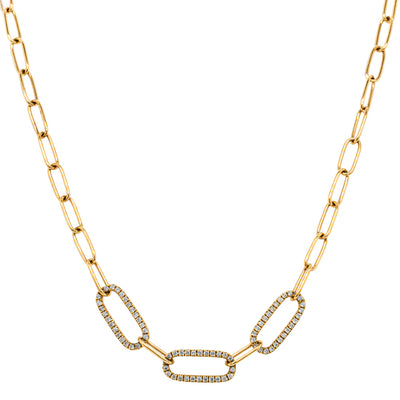 9ct Yellow Gold .21ct Diamond Paperclip Link Necklace-Necklace-Walker & Hall