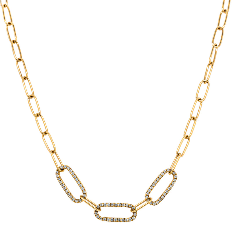 9ct Yellow Gold .21ct Diamond Paperclip Link Necklace-Necklace-Walker & Hall